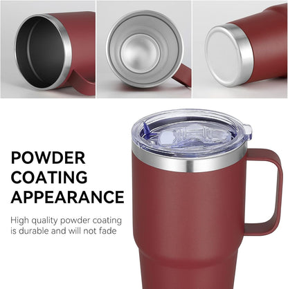 20 oz Tumbler with Handle Lid and Straw, Stainless Steel Insulated Travel Coffee Mug Spill Proof Double Wall Metal Tumbler Cup Keeps Drink Hot and Cold, Navy Blue 1 Pack