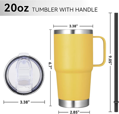20 oz Tumbler with Handle Lid and Straw, Stainless Steel Insulated Travel Coffee Mug Spill Proof Double Wall Metal Tumbler Cup Keeps Drink Hot and Cold, Navy Blue 1 Pack