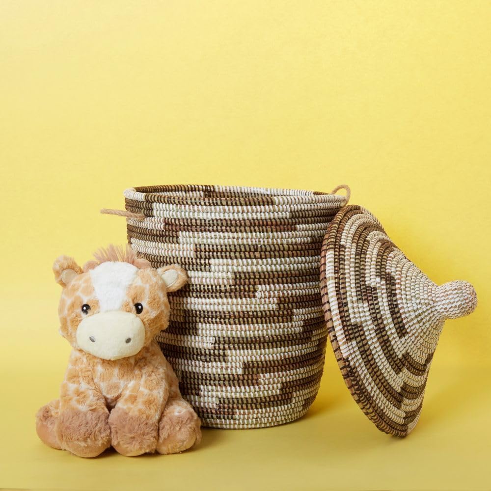Basket, Laundry Hamper, Toy Storage, Blanket Basket, With Lid, Wicker, Woven, Bedroom, Living Room, Nursery, Decorative, Medium, White Brown
