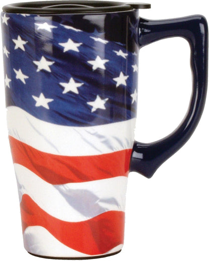Ceramic Travel Mugs - American Flag Cup - Hot or Cold Beverages - Gift for Coffee Lovers