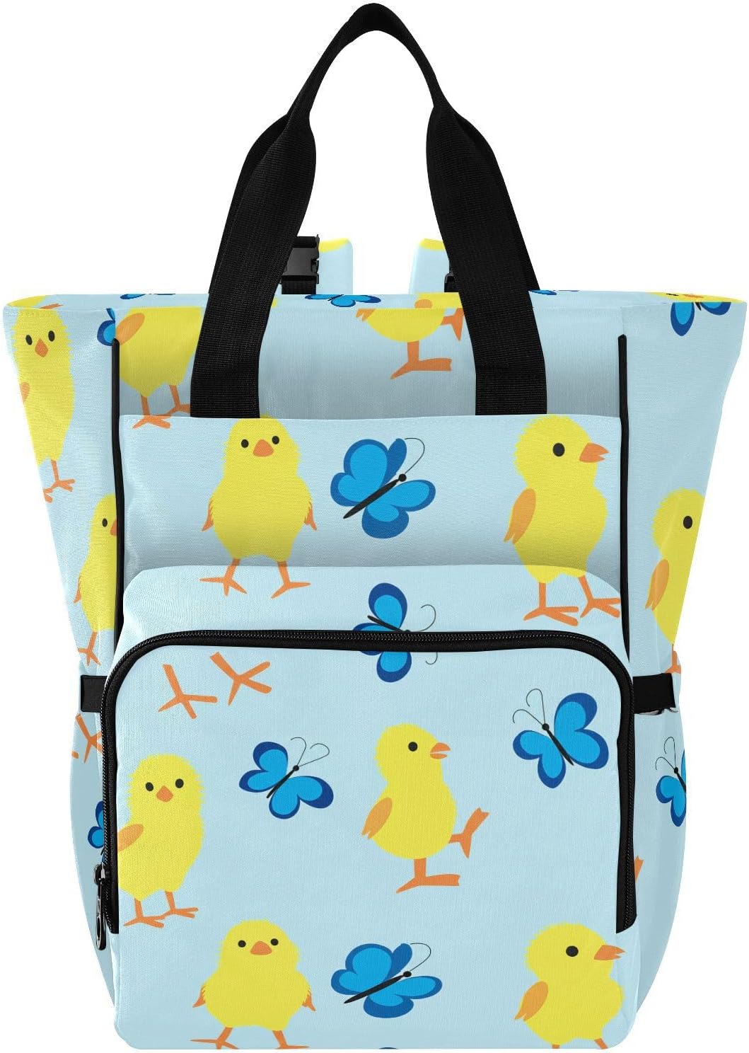 Diaper Bag Backpack, Multifunction Travel Bag for Moms Dads, Baby Changing Bag with Insulted Pockets, Stroller Straps and Side Bottle Pockets Springtime Friends Pattern