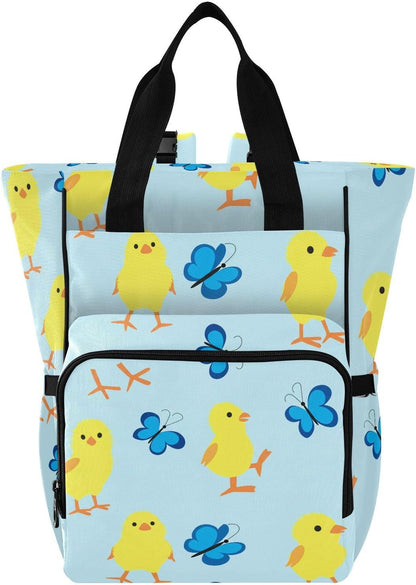 Diaper Bag Backpack, Multifunction Travel Bag for Moms Dads, Baby Changing Bag with Insulted Pockets, Stroller Straps and Side Bottle Pockets Springtime Friends Pattern