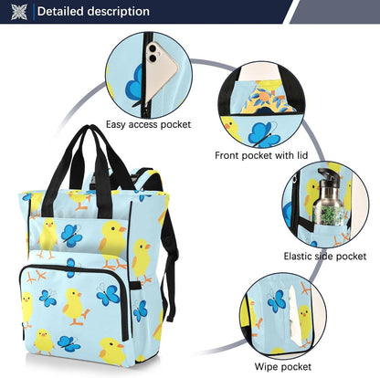 Diaper Bag Backpack, Multifunction Travel Bag for Moms Dads, Baby Changing Bag with Insulted Pockets, Stroller Straps and Side Bottle Pockets Springtime Friends Pattern