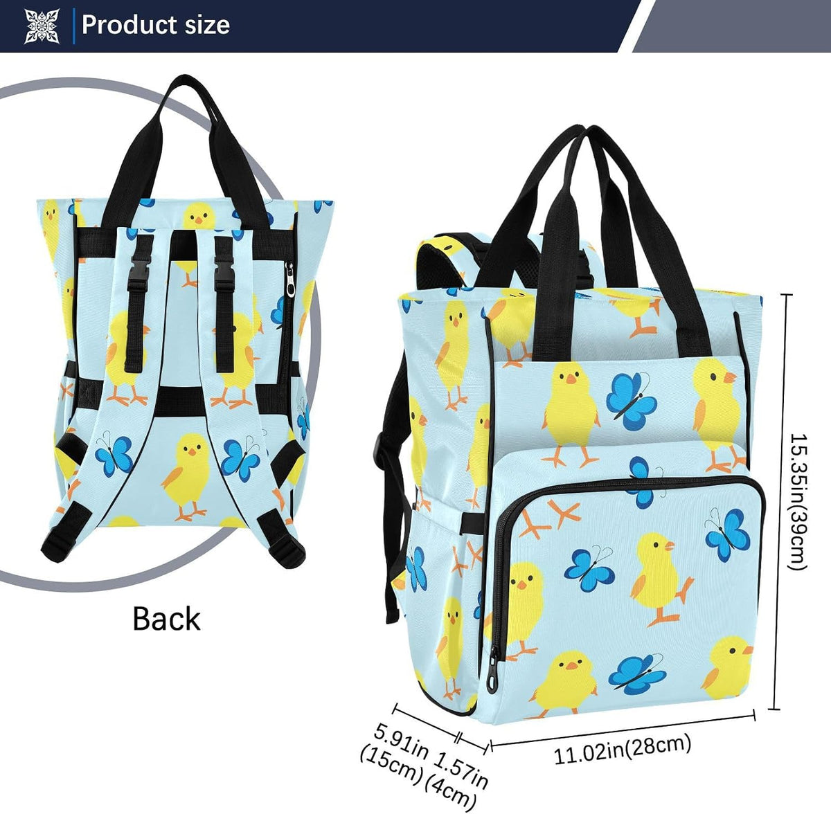 Diaper Bag Backpack, Multifunction Travel Bag for Moms Dads, Baby Changing Bag with Insulted Pockets, Stroller Straps and Side Bottle Pockets Springtime Friends Pattern