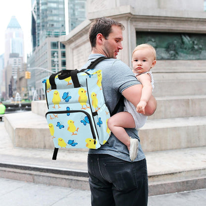 Diaper Bag Backpack, Multifunction Travel Bag for Moms Dads, Baby Changing Bag with Insulted Pockets, Stroller Straps and Side Bottle Pockets Springtime Friends Pattern