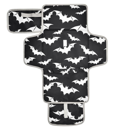 Halloween White Bats Portable Changing Pad for Unisex Baby Toddler Waterproof Foldable Baby Changing Mat with Pillow & Shoulder Strap Travel Changing Station for Hiking Traveling Gift