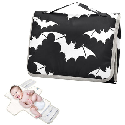 Halloween White Bats Portable Changing Pad for Unisex Baby Toddler Waterproof Foldable Baby Changing Mat with Pillow & Shoulder Strap Travel Changing Station for Hiking Traveling Gift