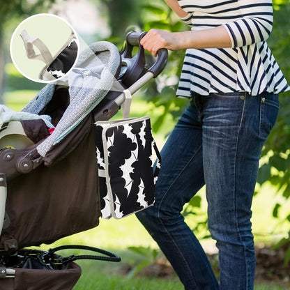 Halloween White Bats Portable Changing Pad for Unisex Baby Toddler Waterproof Foldable Baby Changing Mat with Pillow & Shoulder Strap Travel Changing Station for Hiking Traveling Gift
