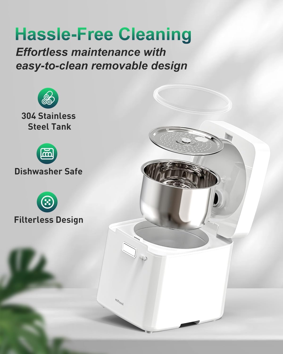 Mifasol Stainless Steel Humidifier, 3.3L Warm Mist Humidifiers for Bedroom, Easy Clean Steam Humidifiers for Home, Dishwasher Safe Humidifier Large Room, White