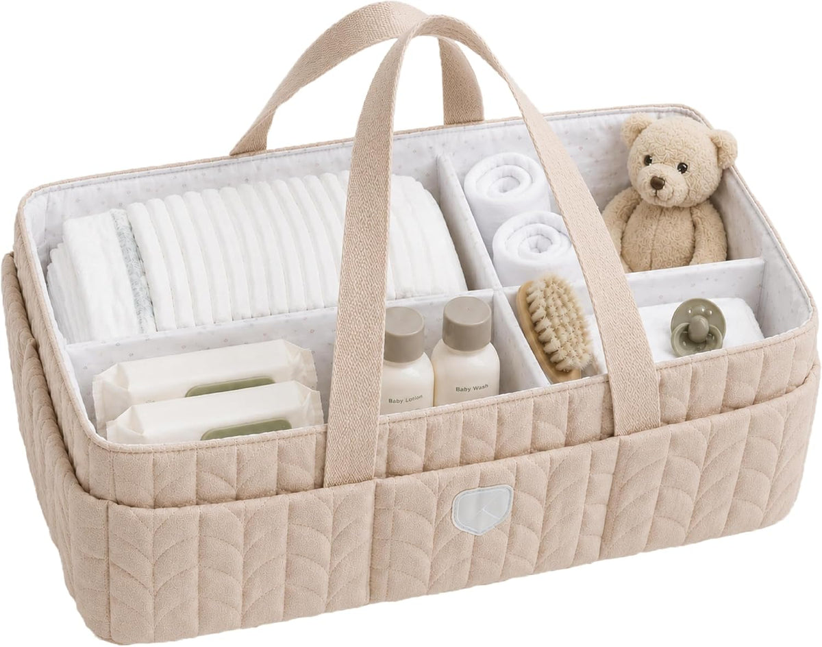 Baby Diaper Caddy Organizer - Large Portable Nursery Storage Baby Basket with Handles for Newborn Essentials, Diapers, Wipes - Changing Table Caddy Organizer for Boy & Girl