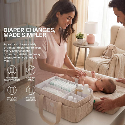Baby Diaper Caddy Organizer - Large Portable Nursery Storage Baby Basket with Handles for Newborn Essentials, Diapers, Wipes - Changing Table Caddy Organizer for Boy & Girl