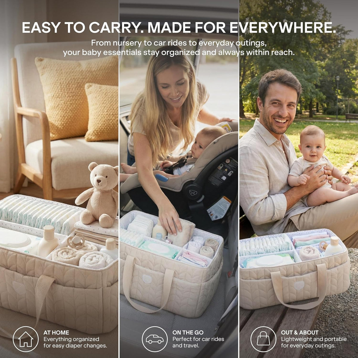 Baby Diaper Caddy Organizer - Large Portable Nursery Storage Baby Basket with Handles for Newborn Essentials, Diapers, Wipes - Changing Table Caddy Organizer for Boy & Girl
