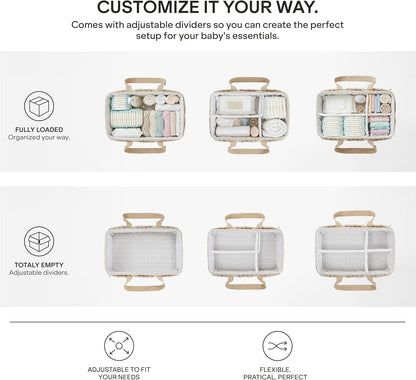 Baby Diaper Caddy Organizer - Large Portable Nursery Storage Baby Basket with Handles for Newborn Essentials, Diapers, Wipes - Changing Table Caddy Organizer for Boy & Girl
