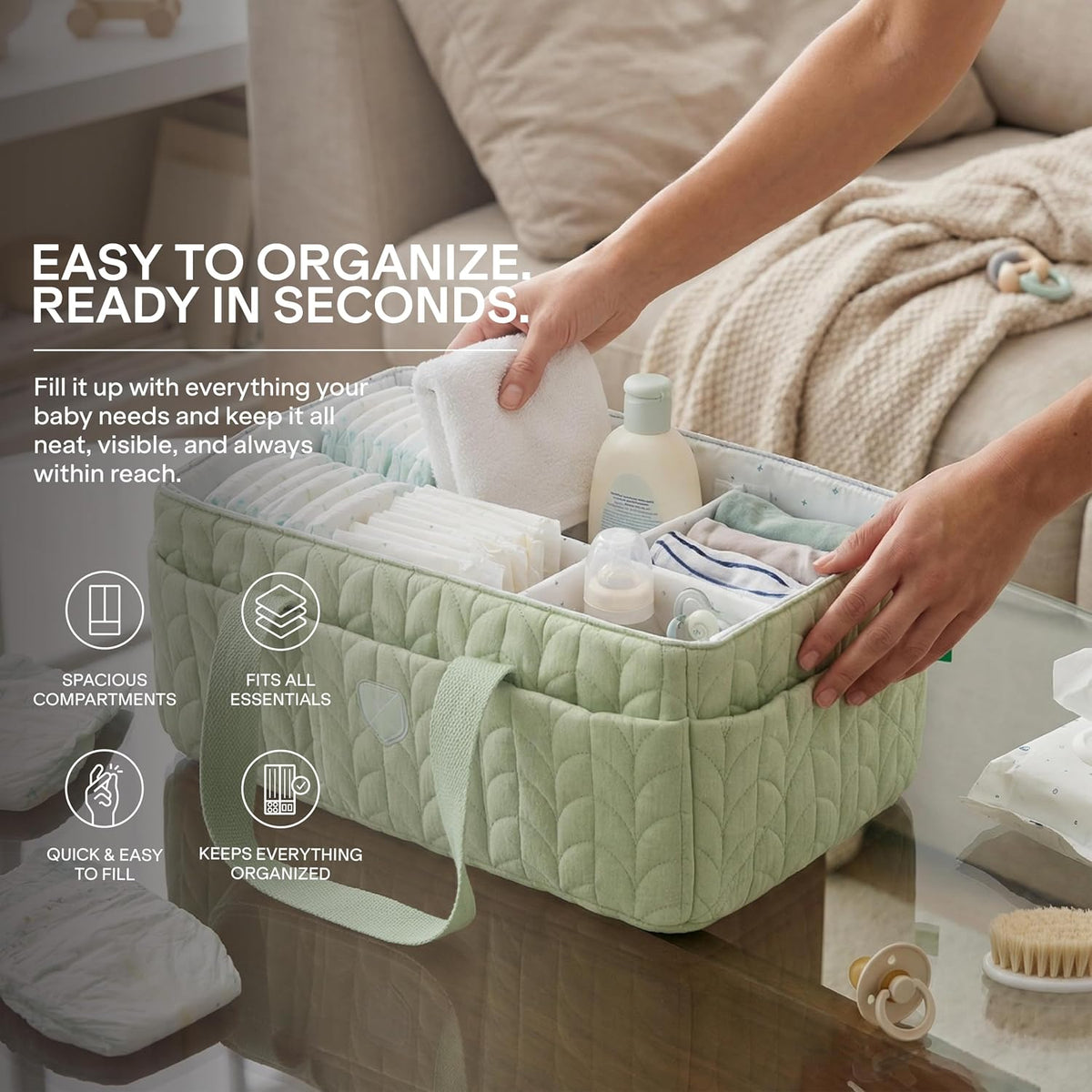 Baby Diaper Caddy Organizer - Large Portable Nursery Storage Baby Basket with Handles for Newborn Essentials, Diapers, Wipes - Changing Table Caddy Organizer for Boy & Girl