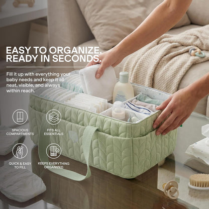 Baby Diaper Caddy Organizer - Large Portable Nursery Storage Baby Basket with Handles for Newborn Essentials, Diapers, Wipes - Changing Table Caddy Organizer for Boy & Girl