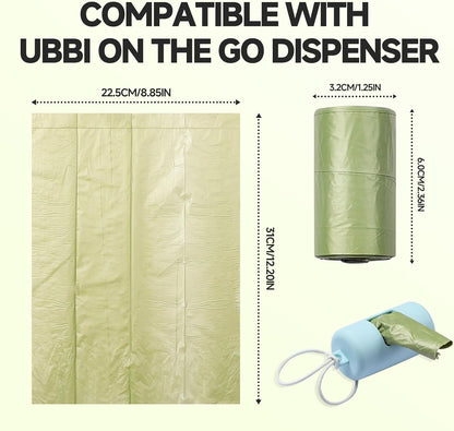 14 Rolls Waste Disposal Bags Refills Compatible with Ubbi On the Go Gray Bag Dispenser, Leak Proof Baby Poop Baggies for Travel, Diaper Disposal Bags for Quick Changes and Easy to Use (14 x 15 Count)