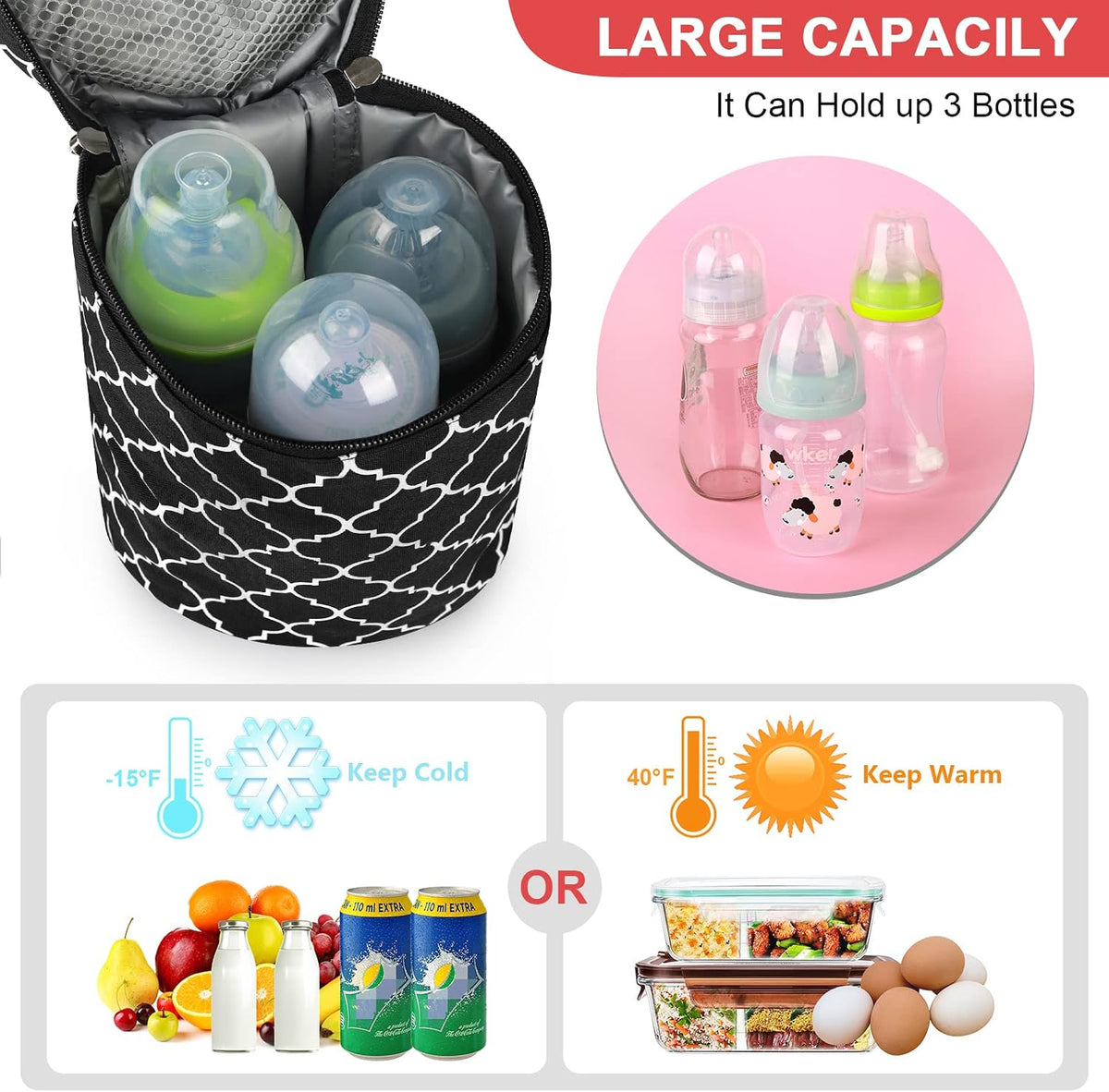 Breastmilk Cooler Bag with Ice Pack, Insulated Baby Bottle Cooler Tote Bags for Nursing Mom Daycare, Grey