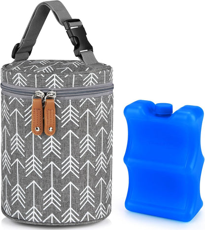 Breastmilk Cooler Bag with Ice Pack, Insulated Baby Bottle Cooler Tote Bags for Nursing Mom Daycare, Grey