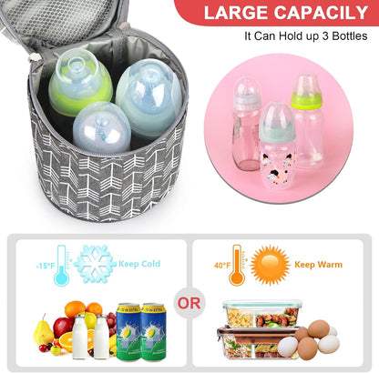 Breastmilk Cooler Bag with Ice Pack, Insulated Baby Bottle Cooler Tote Bags for Nursing Mom Daycare, Grey