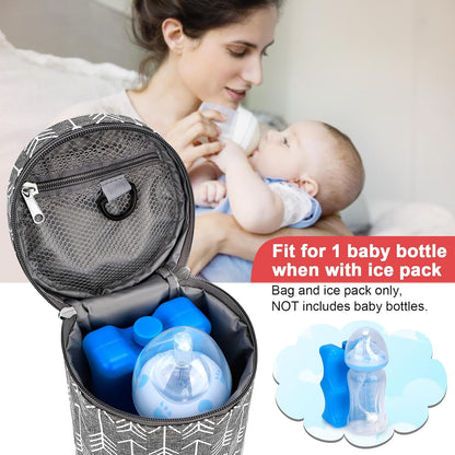Breastmilk Cooler Bag with Ice Pack, Insulated Baby Bottle Cooler Tote Bags for Nursing Mom Daycare, Grey