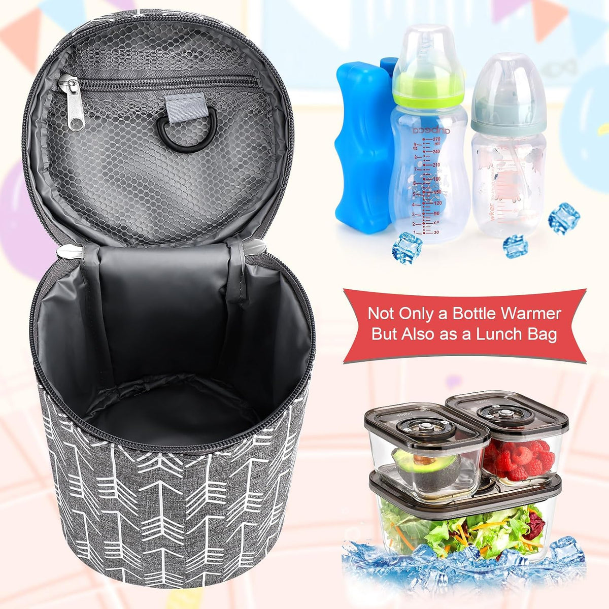 Breastmilk Cooler Bag with Ice Pack, Insulated Baby Bottle Cooler Tote Bags for Nursing Mom Daycare, Grey
