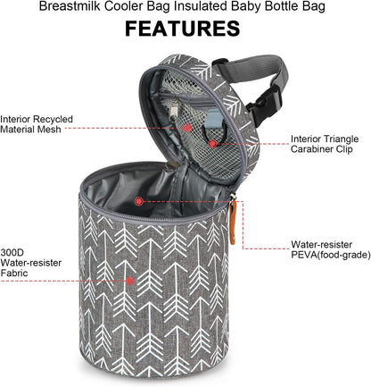 Breastmilk Cooler Bag with Ice Pack, Insulated Baby Bottle Cooler Tote Bags for Nursing Mom Daycare, Grey