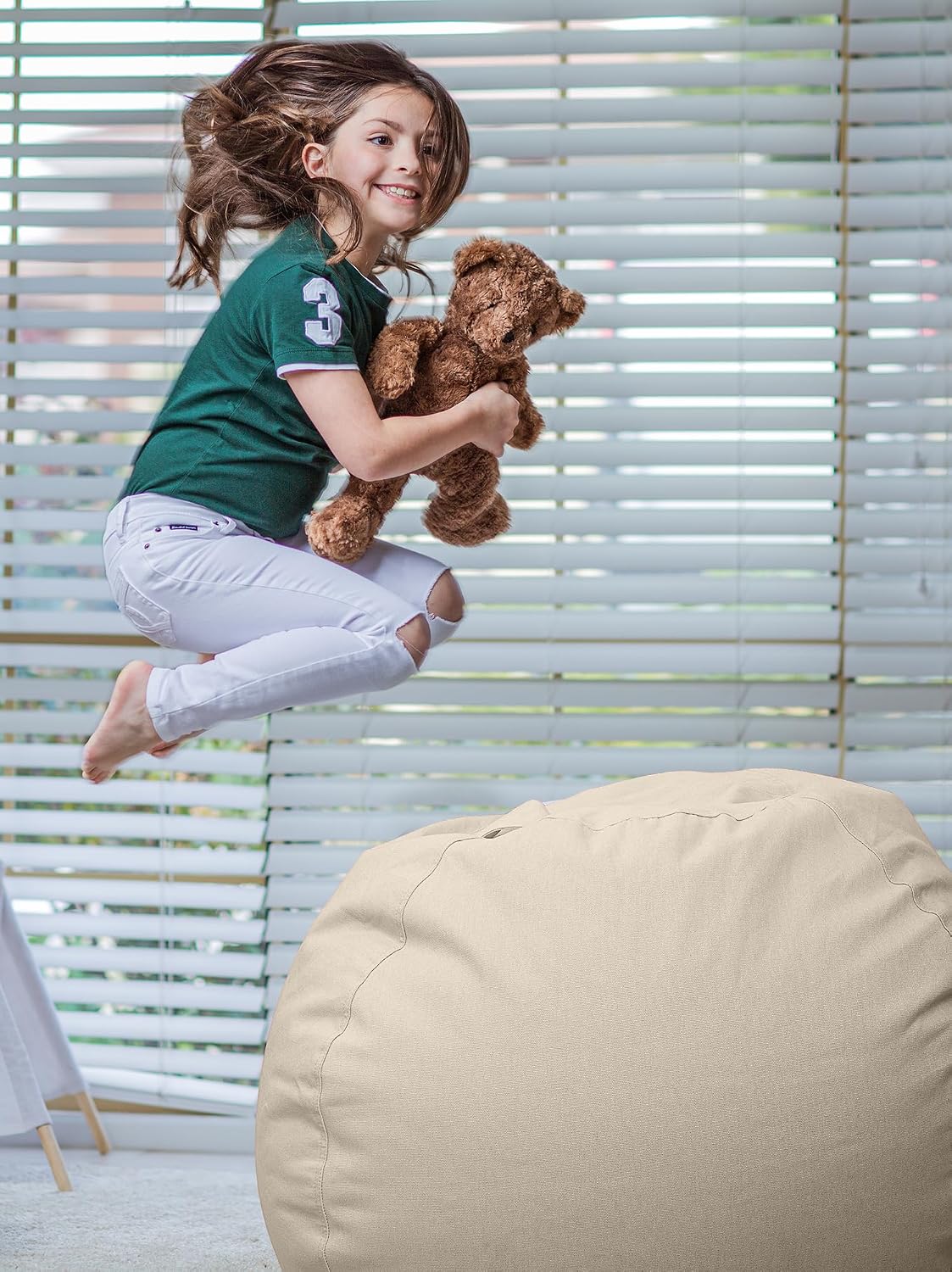 Stuffed Animal Storage Bean Bag Chair Cover for Kids