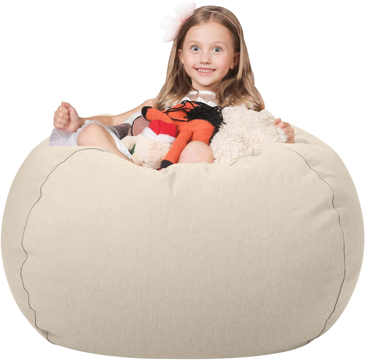 Stuffed Animal Storage Bean Bag Chair Cover for Kids