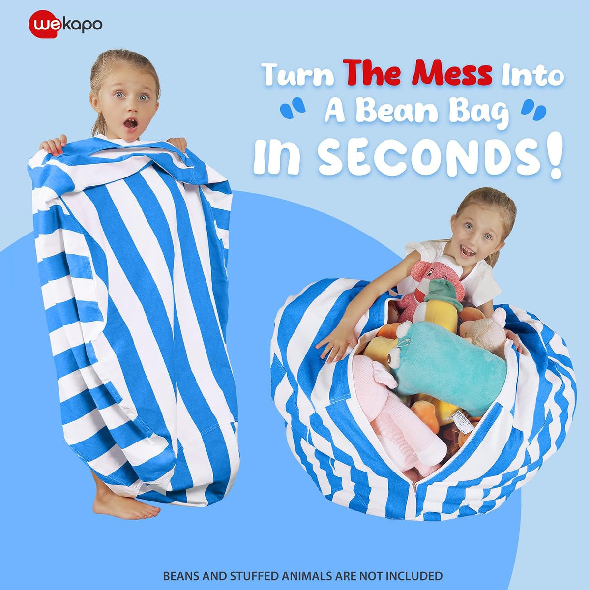 Stuffed Animal Storage Bean Bag Chair Cover for Kids