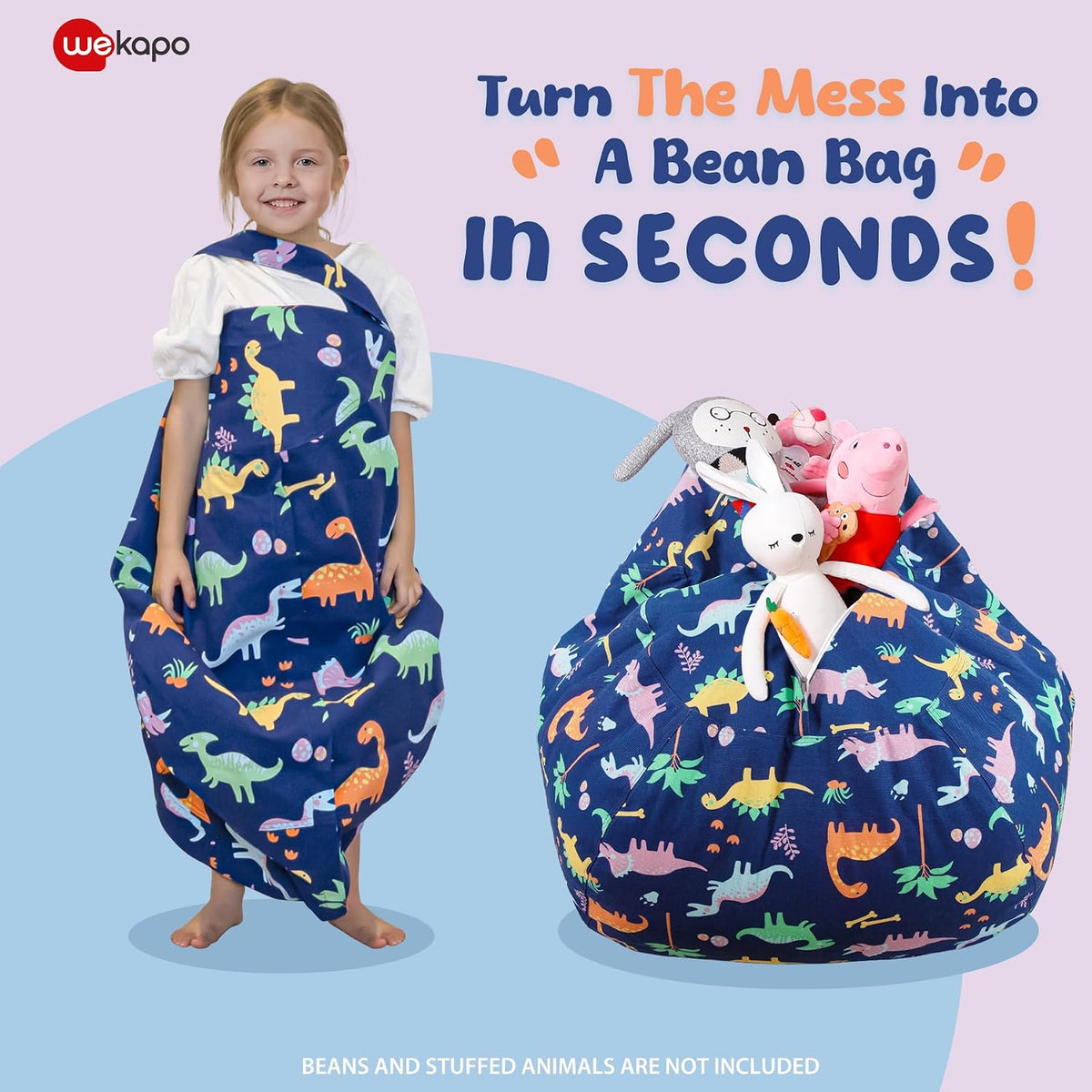 Stuffed Animal Storage Bean Bag Chair Cover for Kids