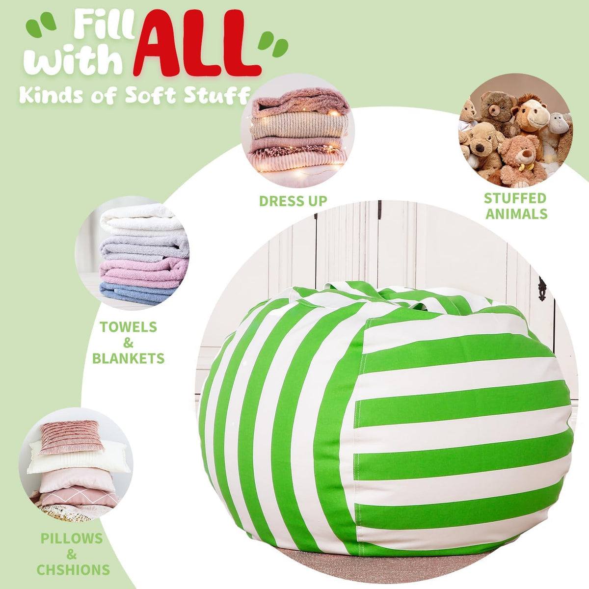 Stuffed Animal Storage Bean Bag Chair Cover for Kids