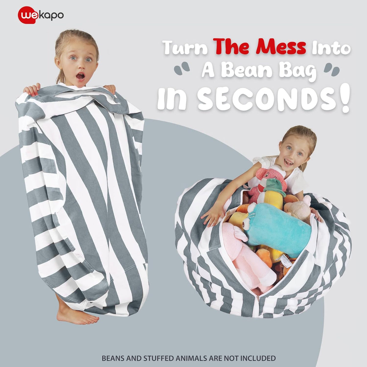 Stuffed Animal Storage Bean Bag Chair Cover for Kids