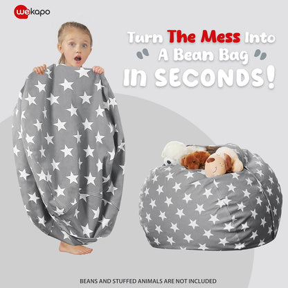 Stuffed Animal Storage Bean Bag Chair Cover for Kids