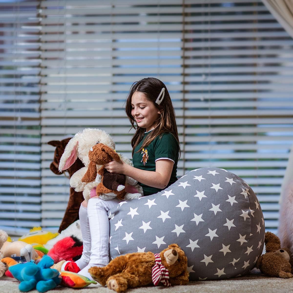 Stuffed Animal Storage Bean Bag Chair Cover for Kids