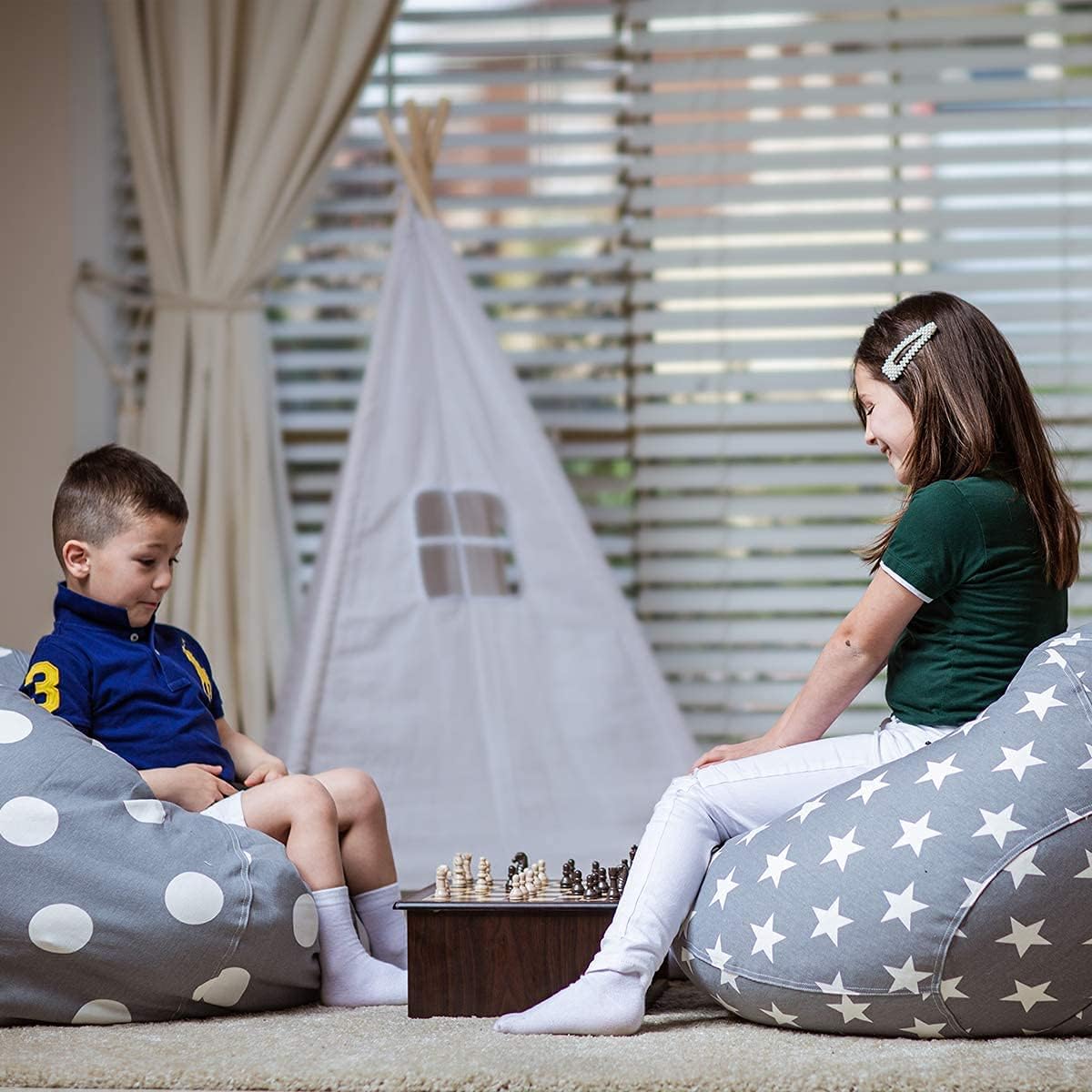 Stuffed Animal Storage Bean Bag Chair Cover for Kids