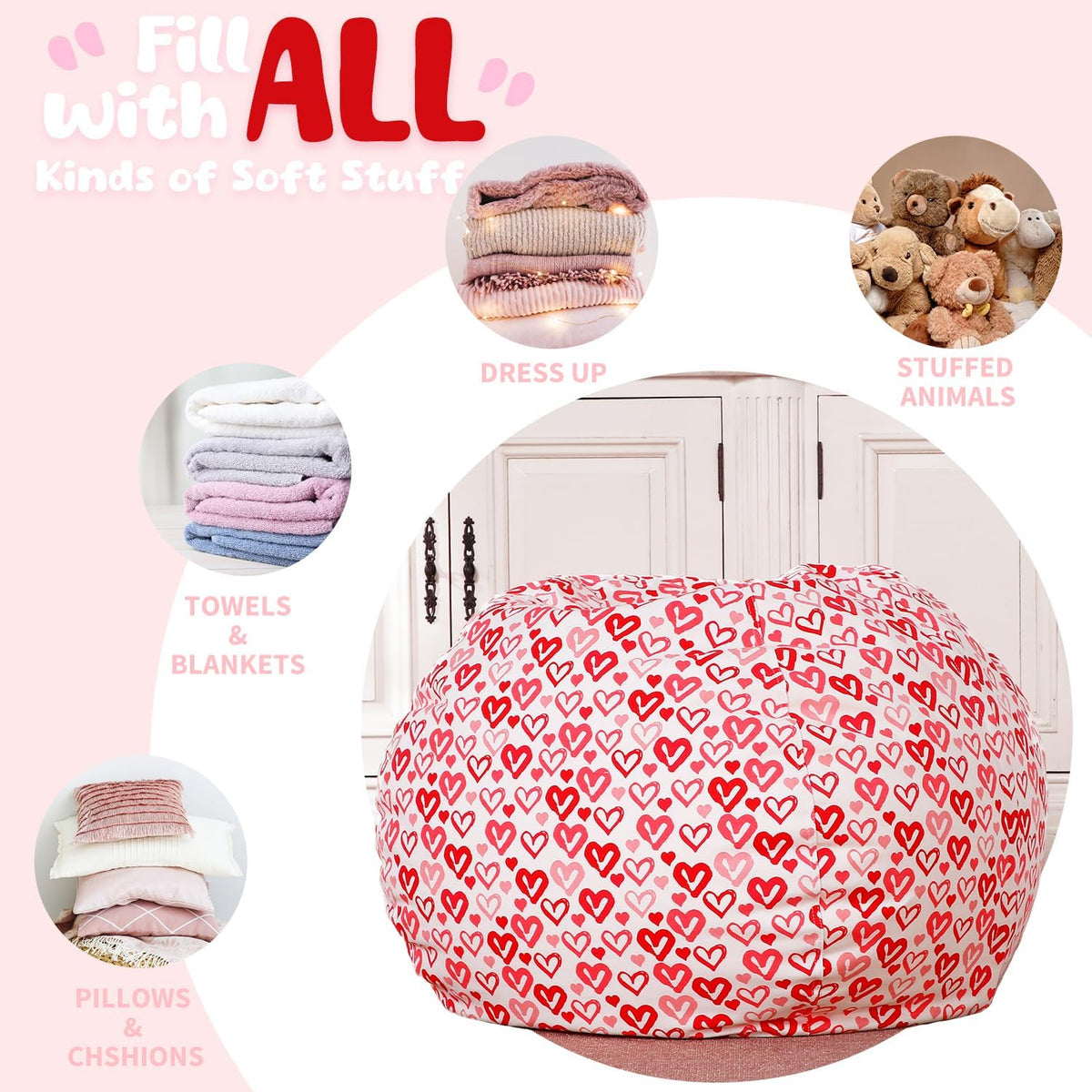 Stuffed Animal Storage Bean Bag Chair Cover for Kids