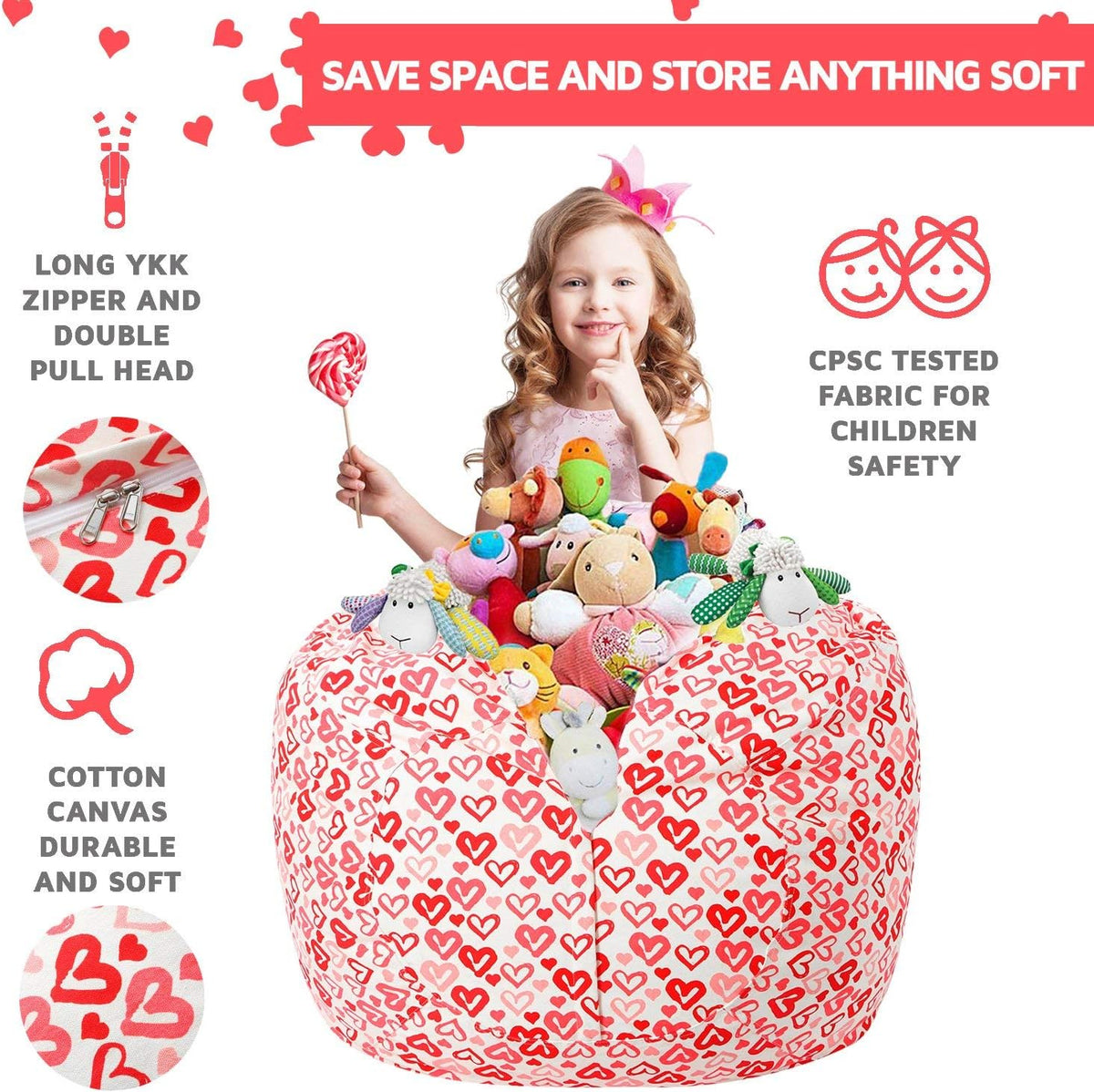 Stuffed Animal Storage Bean Bag Chair Cover for Kids
