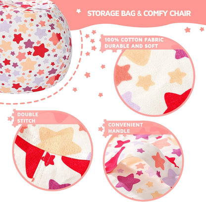 Stuffed Animal Storage Bean Bag Chair Cover for Kids