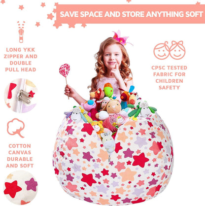 Stuffed Animal Storage Bean Bag Chair Cover for Kids