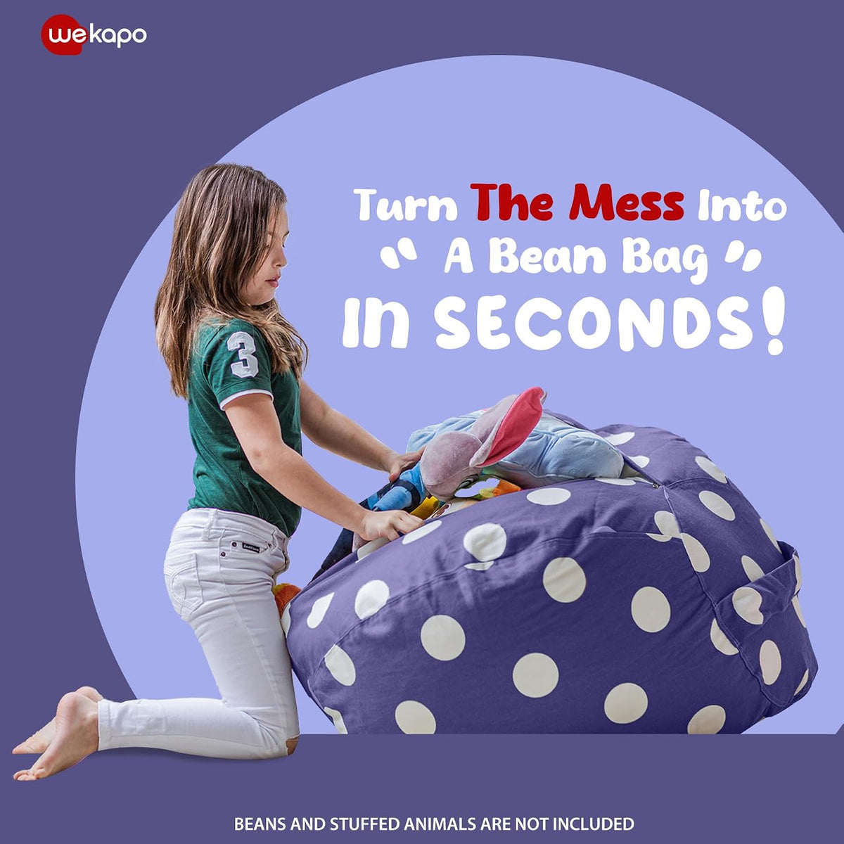 Stuffed Animal Storage Bean Bag Chair Cover for Kids