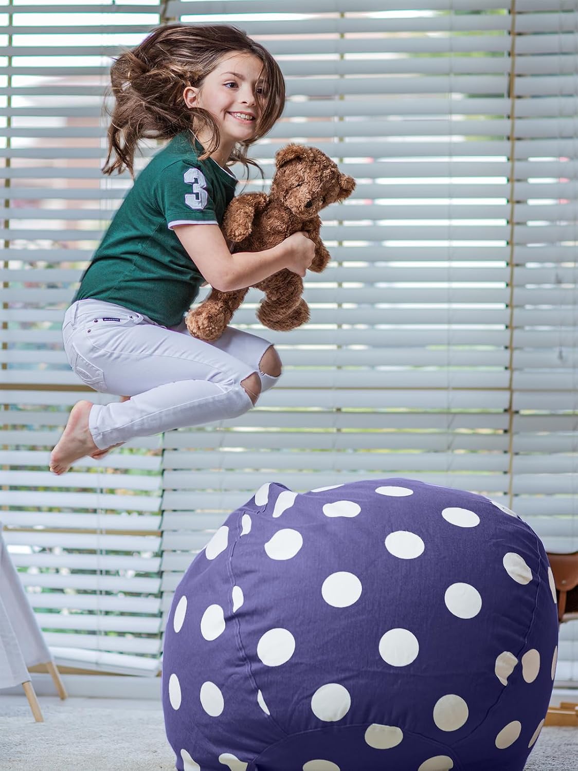 Stuffed Animal Storage Bean Bag Chair Cover for Kids