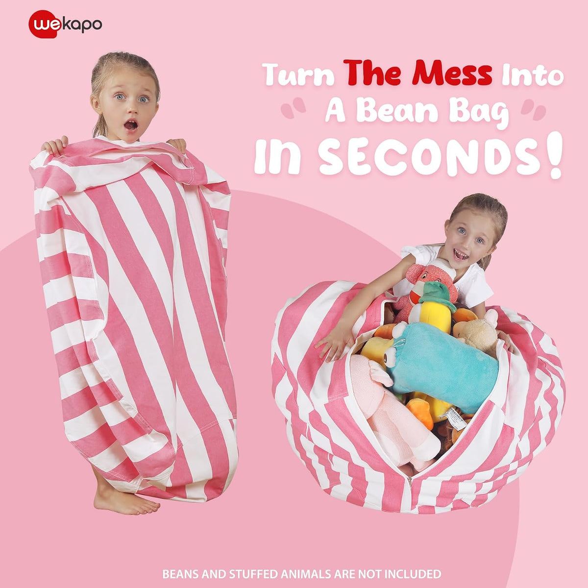 Stuffed Animal Storage Bean Bag Chair Cover for Kids
