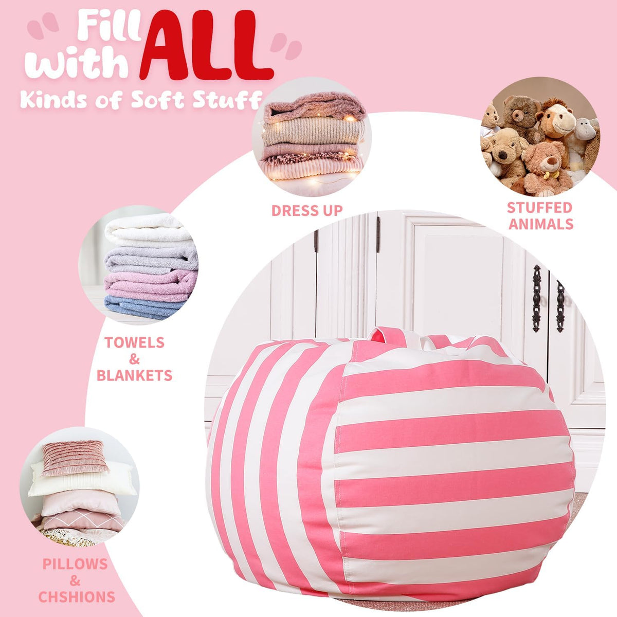 Stuffed Animal Storage Bean Bag Chair Cover for Kids
