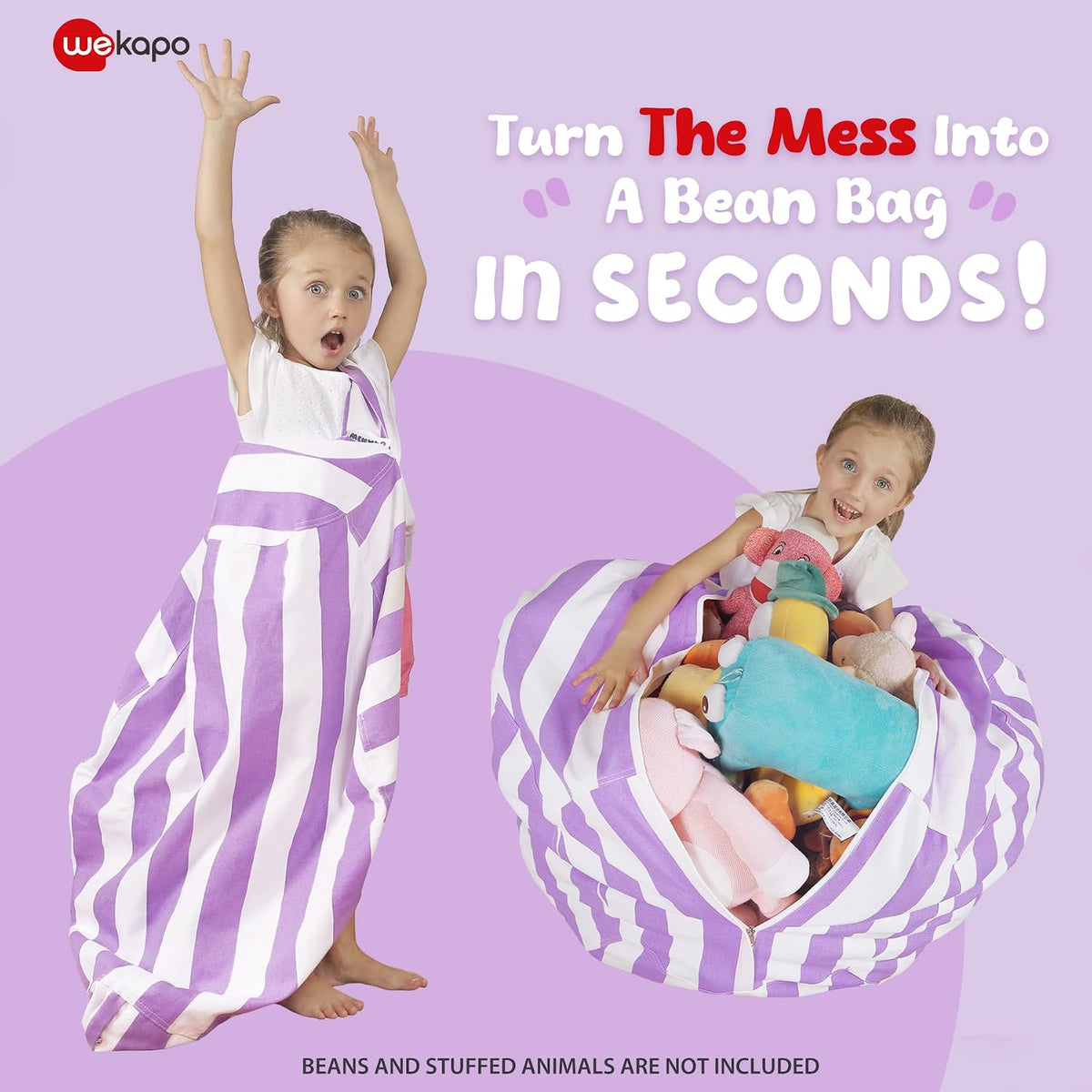 Stuffed Animal Storage Bean Bag Chair Cover for Kids