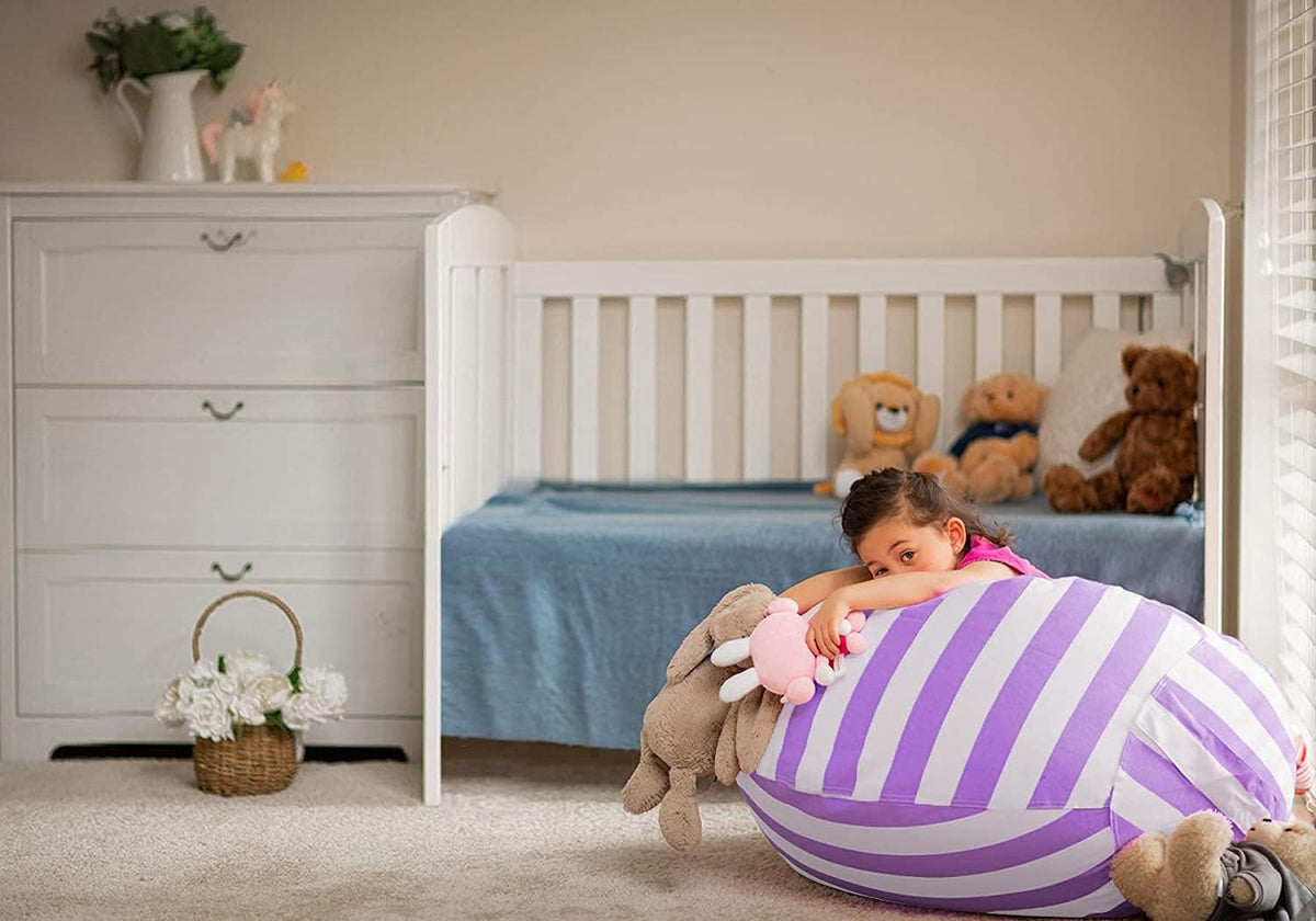 Stuffed Animal Storage Bean Bag Chair Cover for Kids