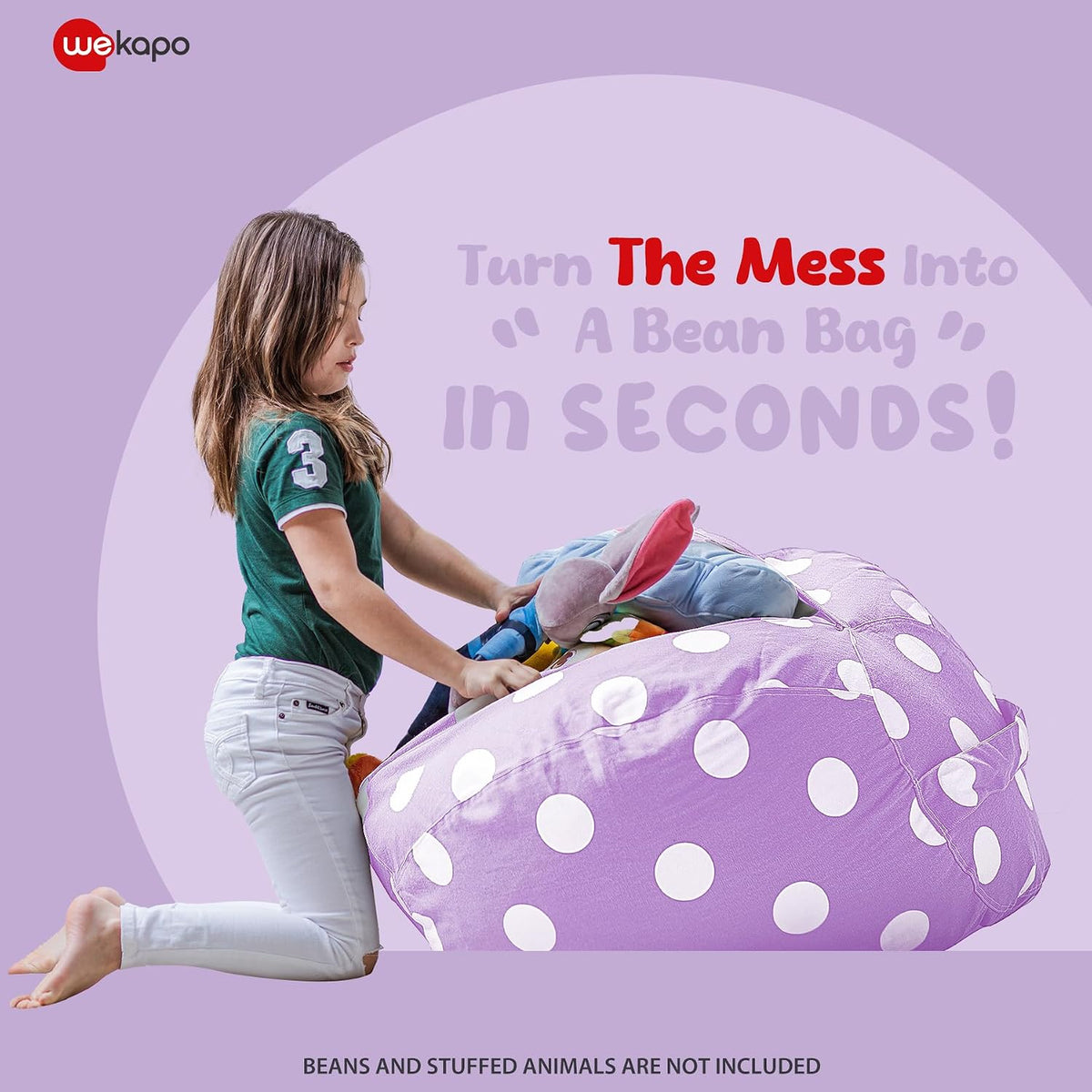 Stuffed Animal Storage Bean Bag Chair Cover for Kids