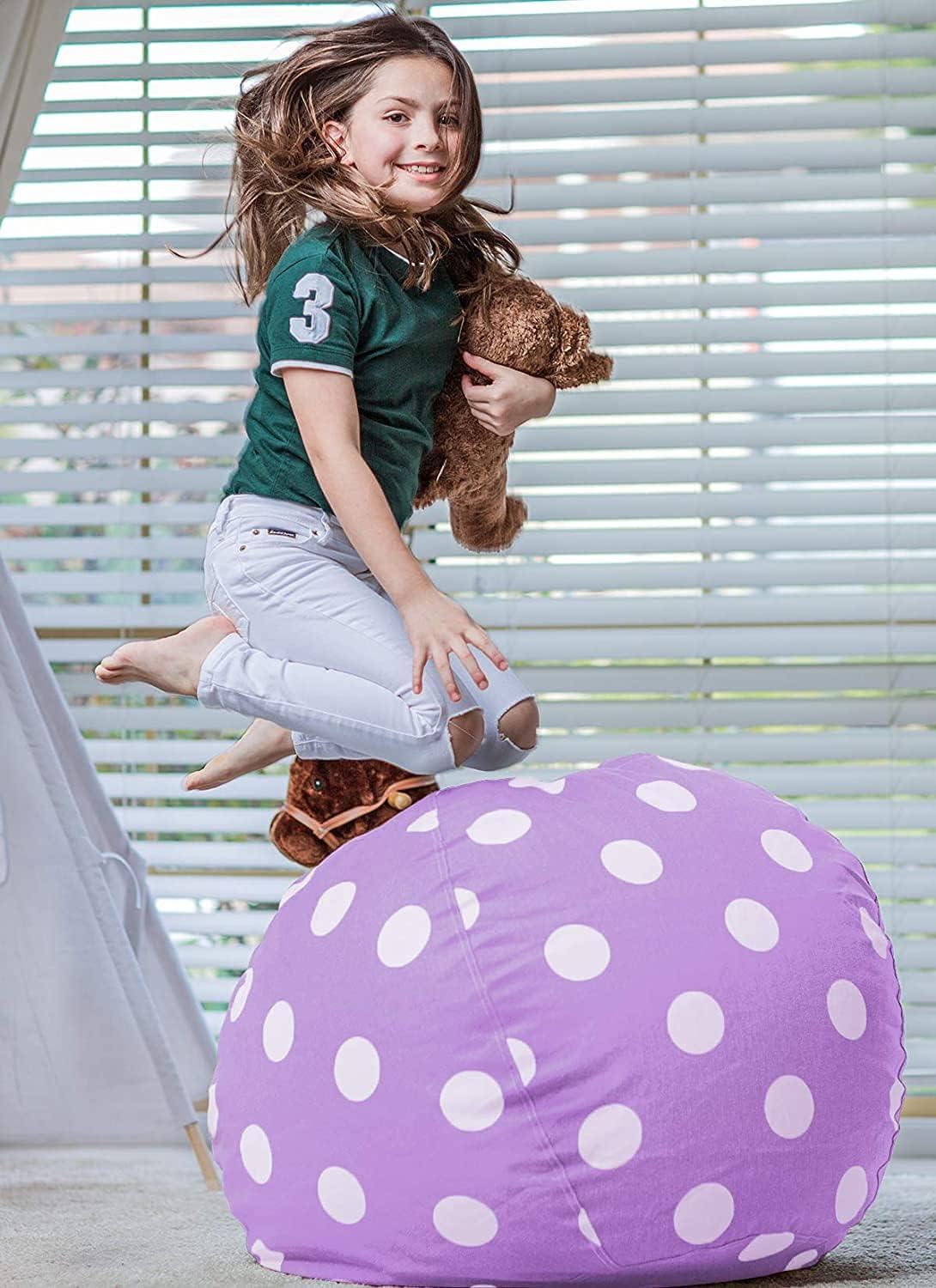 Stuffed Animal Storage Bean Bag Chair Cover for Kids