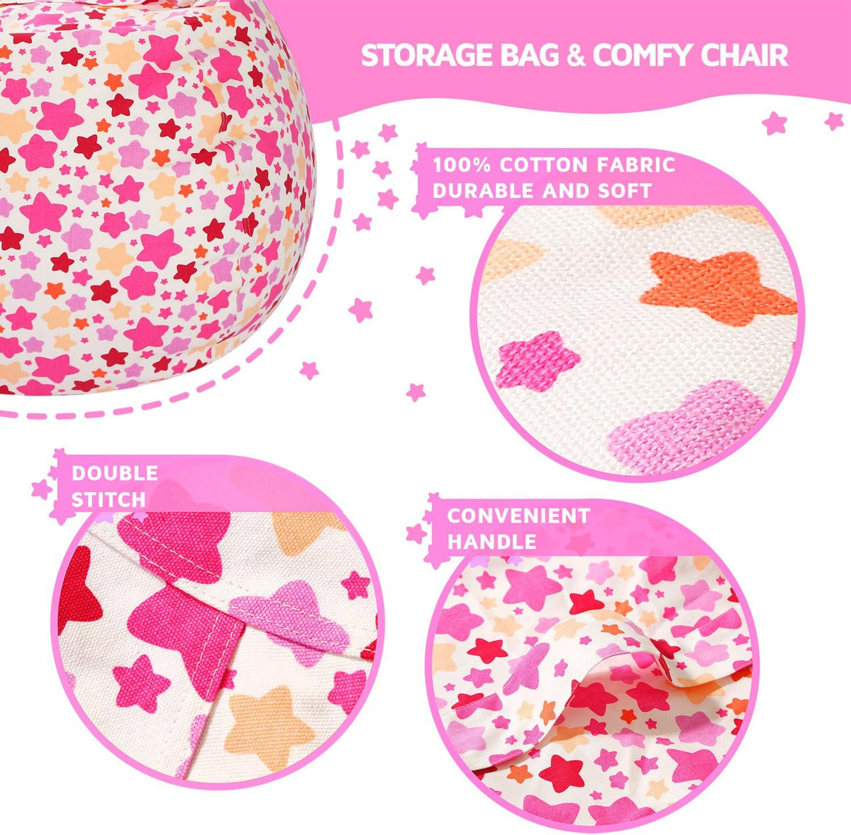 Stuffed Animal Storage Bean Bag Chair Cover for Kids