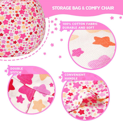 Stuffed Animal Storage Bean Bag Chair Cover for Kids