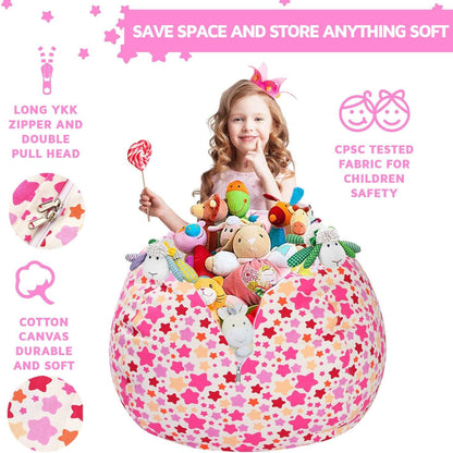 Stuffed Animal Storage Bean Bag Chair Cover for Kids